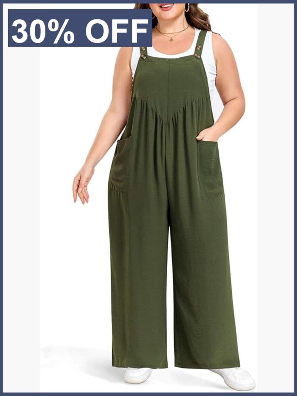Loose Fit Plus Size Overalls with Pockets Wide Leg Jumpsuit for Women